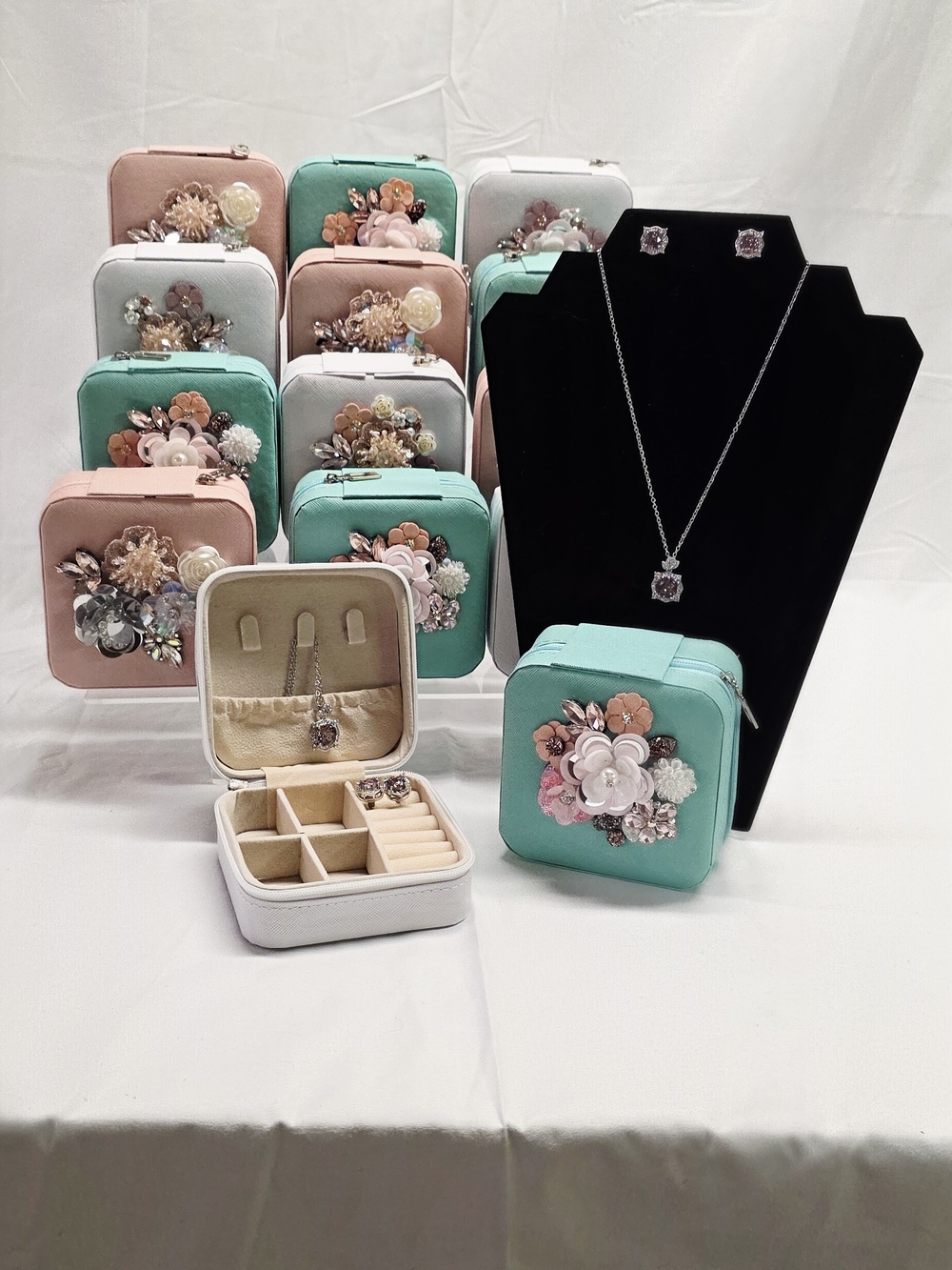 Handmade Pearl Chaos Travel Jewelry Set w/ Pink Moissannite Necklace & Earrings